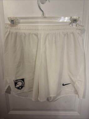 Nike White Women's Athletic Shorts with Black Swoosh and Team Crest